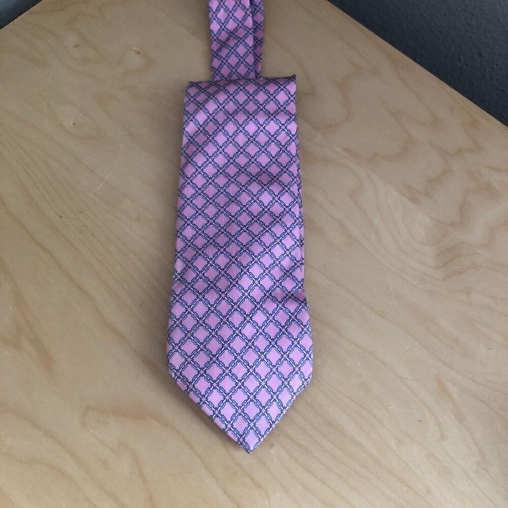 Brooks Brothers Men's 100% Silk Tie Necktie - Pink Blue Chain Link Old Money - Picture 4 of 4